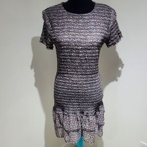 Lilyful Women's Floral Shirred Bodycon Ruffle Mini Dress Medium Whimsy Feminine